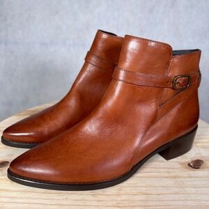 Paul Green Ankle Boots Women 6 Cognac Good Leather Buckle Pointed Toe 13514